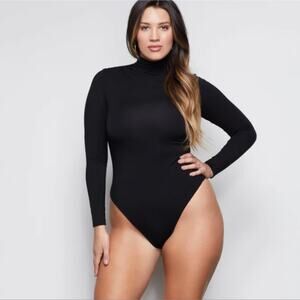 Good American Ruched Turtleneck Bodysuit Black Long Sleeve Size 5XL NWT